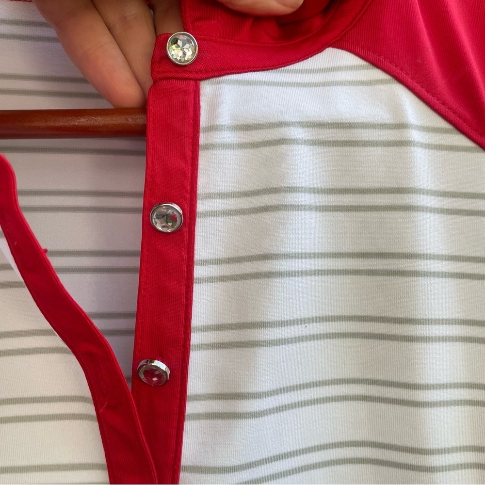 CHICOS ZENERGY GOLF Women’s Red White Striped Short Sleeve Polo Shirt Size 1X - Picture 5 of 11